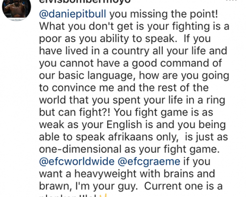 BEING ABLE TO SPEAK AFRIKAANS ONLY IS JUST AS ONE DIMENSIONAL AS YOUR FIGHT GAME