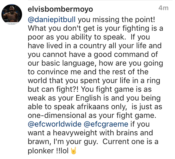 BEING ABLE TO SPEAK AFRIKAANS ONLY IS JUST AS ONE DIMENSIONAL AS YOUR FIGHT GAME